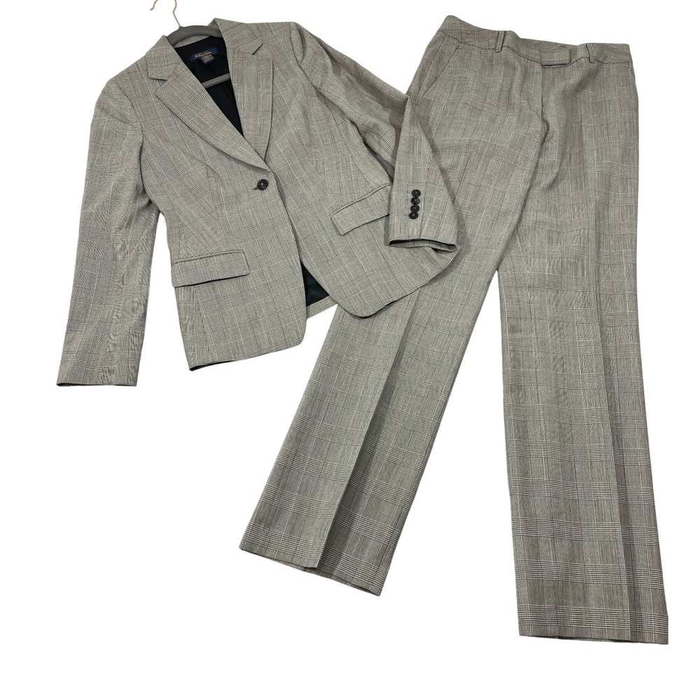 Brooks Brothers Petite Glen Plaid 100% Wool Women's Pant Suit Black White 6 - 6P